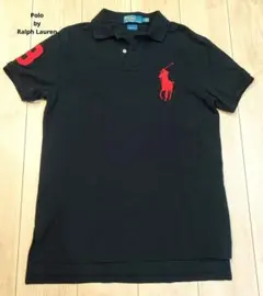 ポロラルフローレン ビッグポニー ポロシャツ 黒×赤 カスタムフィット M