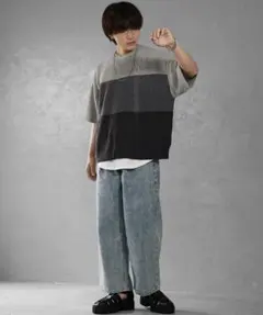 MinoriTYグラデーションサマーニットTシャツ 半袖 ビッグシルエット 夏服