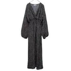 1658 【Hudson honey】 ロングワンピース　(L)　ドット柄　長袖