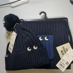 ユニクロアニヤハインドマーチヒートテックニットキャップマフラー2点セットネイビー