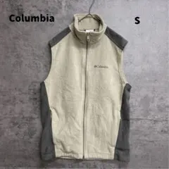 コロンビア ベージュ×灰 定番アウトドア 人気フリース ベスト S【7066】