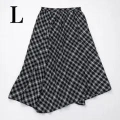 GU【L】チェック柄 フレアスカート ロング 裏地付き アシンメトリー