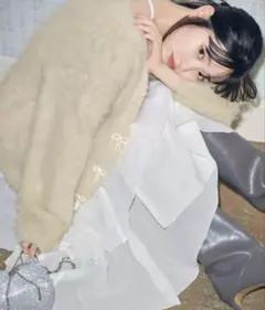 snidel ビジューリボンロングカーディガン　スナイデル