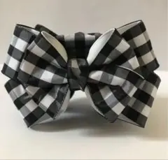 ギンガムチェック リボン　ボリュームリボン　バンスクリップ ヘアクリップ