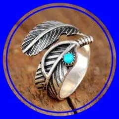 指輪 リング 羽 フリーサイズ メンズ 韓国 レディース 人気 ターコイズ 銀