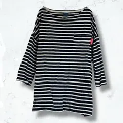 2687＊アウトドア＊Tシャツ 白 紺 M 丸首 七分袖 胸ポケット有 春秋