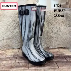 【極希少】 HUNTER ロング レインブーツ ブラック×ホワイト マーブル柄