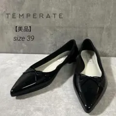 美品TEMPERATE テンパレイトスクエアトゥバレエシューズレイン対応24cm