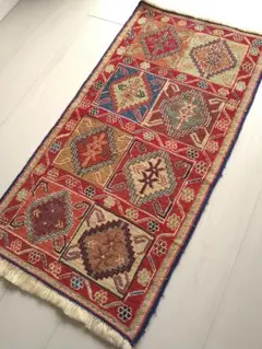 スマック織り キリム 約95×49cm 8スクエア ダイヤ柄 ペルシャ絨毯