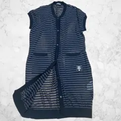 MARY QUANT マリークワント シアー ボーダー ロング カーディガン　黒のサムネイル