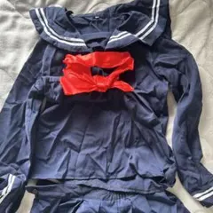 ネイビー セーラー服上下 赤リボン