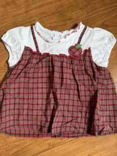 familiar チェック柄　チュニック　ドッキングTシャツ