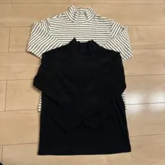 UNIQLO リブフリースハイネックTシャツ ボーダー ブラック 150