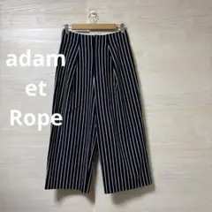 adam et Rope★ネイビー ホワイト ストライプ ワイドパンツ タック