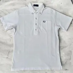 FRED PERRY 白ポロシャツ M ロゴ刺繍 半袖 訳あり