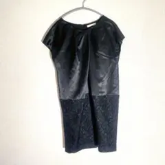 オペーク レース切替 ワンピース フレンチスリーブ ブラック 光沢 上品 M相当のサムネイル