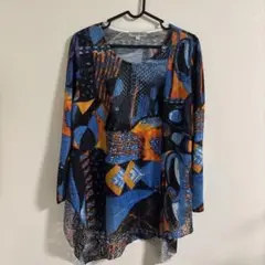 【cinq dix】抽象デザイン 8分袖チュニック