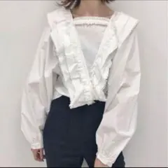 IENA LA BOUCLE タイプライター フリンジ ブラウス ホワイト