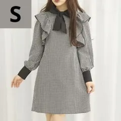 【美品】TITTY&CO. ボウタイチェックミニワンピース　S