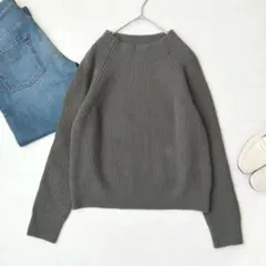 23区 ウール カシミヤ リブニット モックネック ラグラン チャコールグレー