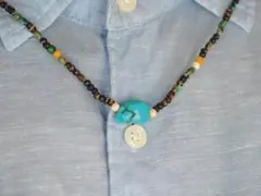 ターコイズ 木製ビーズ SV ネックレス