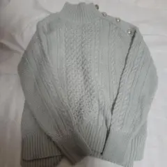 ライトグリーン ケーブル編み ハイネックセーター