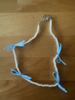 ホワイトパール ブルーリボン ネックレス