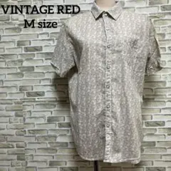 VINTAGE RED 総柄 半袖シャツ 花柄 ベージュ メンズ Mサイズ