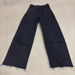 H&M ブラック デニム ワイドパンツ ダメージ加工