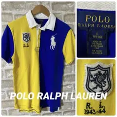 ラルフローレン　キッズL ポロシャツ　ビックポニー　刺繍ロゴ　アシメ　青　黄