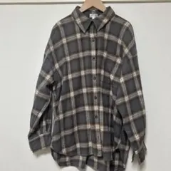 LAKOLE グレー　ブラウン　チェック 長袖シャツ　ネルシャツ