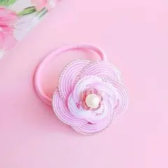 水引ヘアゴム　七五三　パール付き　もも色アクセサリー　ピンク　和装　浴衣　ドレス