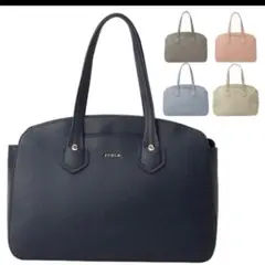 FURLA シボ革　トートバッグ　A4収納可　ネイビー
