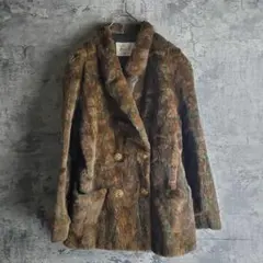 【ヴィンテージ】毛皮コート ダブル アースカラー 本革 緑 ブラウン レトロ