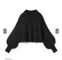 GRL裾クラッシュボリュームスリーブニットトップス ブラック