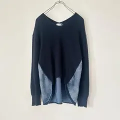 【美品】soeur7（スールセブン）異素材切り替え Vネックワッフルニットのサムネイル