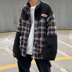セール価格　新入荷　メンズ　チェック柄配色ボアフリースジャケット