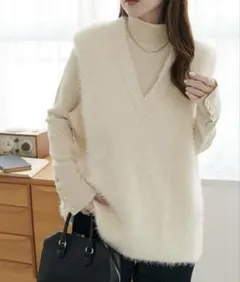 Discoatフェザーヤーンチュニックベスト　アイボリー