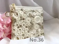ポーチ　インド刺繍リボン　ホワイト　合皮　No.36