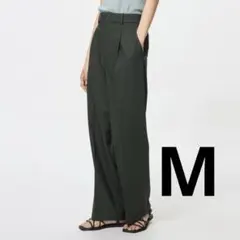 ユニクロ　タックワイドパンツ M ダークグリーン