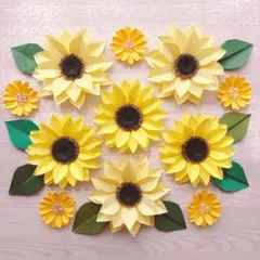 ❁⃘*.゜ハンドメイド 夏 向日葵 壁面飾り ペーパーフラワー 折り紙❁⃘*.
