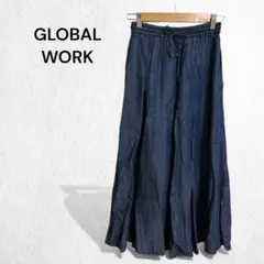 グローバルワーク ロングスカート フレア デニム ウエストゴム カジュアル 紐