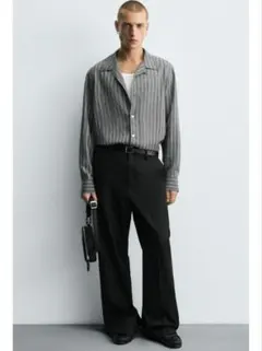 ZARA オーバーサイズ オープンカラー ストライプ シャツ