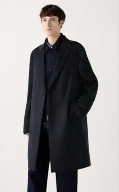2024 ユニクロ メンズ カシミヤ混 チェスターコート ネイビー Sサイズ