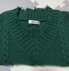 美品❣️INGNI ダークグリーン Vネック ダメージ加工 セーターMサイズ