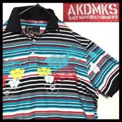 【AKDMKS】刺繍デザインボーダー ポロシャツ　ゴルフ