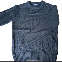 ニット セーター 黒 ブラック ケーブル編み M