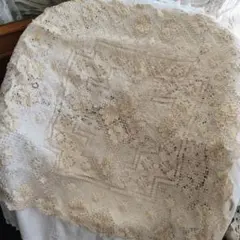 ヴィンテージ フィレレース テーブルクロス リボン刺繍 ローズ花柄