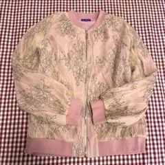 axesfemmeアクシーズ ピンク レース装飾ジップアップブルゾン