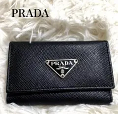 美品 PRADA キーケース サフィアーノ三角ロゴ オールレザー 黒 6連